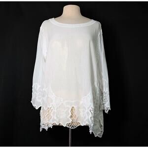 Chico's Tunic Top White Gauze Cotton Lace Trim Misses Size 3 XL